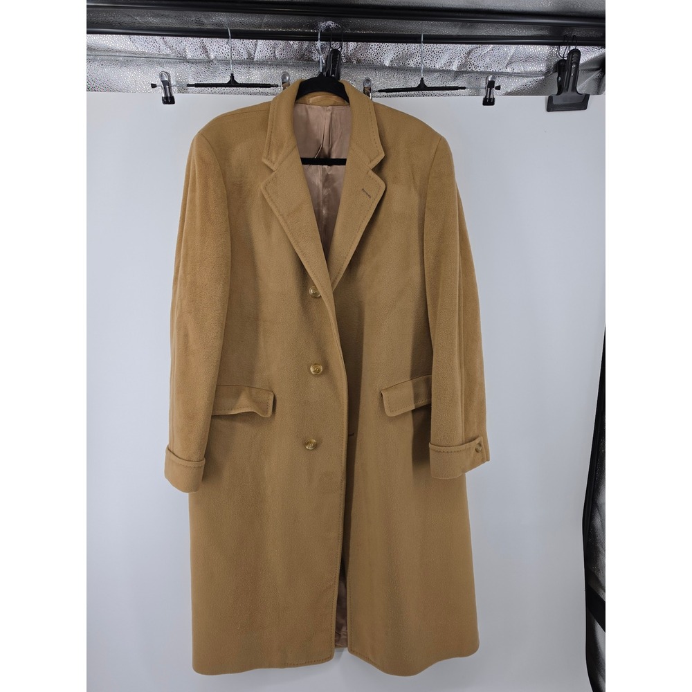 Malcolm Kenneth Mens 100% Mongolian Cashmere Overcoat Camel Tan Vintage Jacket